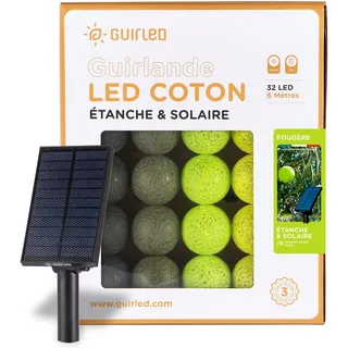 GuirLED - Außengirlande mit Lichtkugeln LED-Guinguette - Wasserdicht IP55 - Hocheffizientes Solarpanel - Automatisches EIN/AUS - 32 Kugeln 6 m- Farn