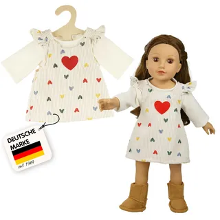 Heless 1530 - Puppenkleidung ''Herz-Konfetti'', 2-teiliges Set mit Kordkleid und T-Shirt, für Puppen und Kuscheltiere der Größe 28-35 cm