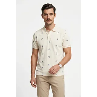 Poloshirt GANT "EMBROIDERED", Herren, Gr. M, creamed weiß, Jersey, Obermaterial: 100% Baumwolle, bestickt, regular fit, Rippbündchen, Shirts Poloshirt, mit Anker-Stickerei allover