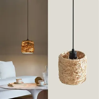 ouglres Hängelampe Boho,Pendelleuchte Rattan Handgefertigt,Vintage Design Esszimmerlampe,Pendelleuchte Bambus 1 Flammig für Esstisch,Küche, Schlafzimmer,Cafe,Küsteninsel,E27,Höhenverstellbar