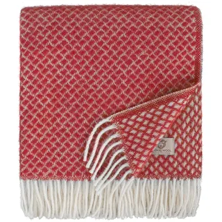 Linen & Cotton Warme Weiche Decke Wolldecke Wohndecke Kuscheldecke Sofia mit Fransen - 100% Reine Neuseeland Wolle, Rot (130 x 170 cm) Plaid Couch Sofa Bett Wohnzimmer Blanket Schurwolle Lammwolle