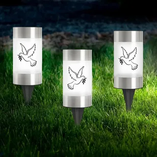 WIYETY 3 Stück Solar Grablicht: Solar LED Grablicht mit Erdspieß und 3 Taube Aufkleber, Wasserdichtes Outdoor Friedhofskerze IP55 Grableuchte Solar Kerzen Outdoor für den Außenbereich