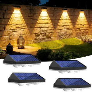 Caldarax Solarlampen für Wand Außen, Solar Wandleuchte Aussen Garten, mit 3 Farbmodi, IP65 Wasserdicht, Helle Solarbetriebene Gartenzaunlichter, Geländer, Terrasse, Deck, Stufen, Treppen, 4 Stück