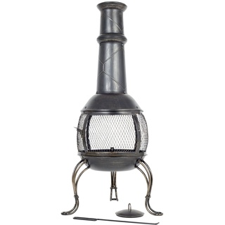 La Hacienda Leon Large Mesh Steel Chimenea, Bronze-Effekt, Leon (Large) - Terrassenofen - Feuerstelle für entspannte Abende - Feuersäule Outdoor - Terrassenkamin - 37x37x107 cm