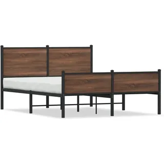vidaXL Metallbett ohne Matratze Eichen-Optik 140x190 cm - Braun
