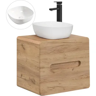 Waschtisch 60 cm Wotan Eiche Nb. LUTON-56-CRAFT Keramik-Aufsatzbecken B/H/T 60/68/46 cm - Braun