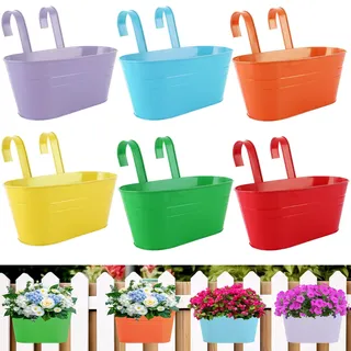 DAJAVE 6 Stück Metall Blumentopf Hängend, 27.5cm Hängeblumentopf, Hängende Blumentöpfe, Blumentopf Balkongeländer Große Blumenkasten Hängend Für Balkon Zaun Garten (Farbe)