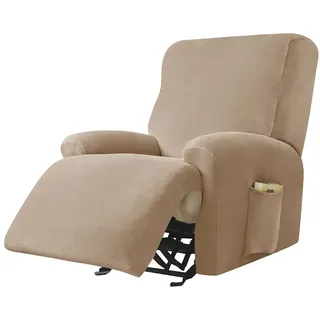 Highdi Stretchhusse für Relaxsessel Komplett Sesselschoner, Stretch Relaxsessel Bezüge 1 Stück - Einfarbig Samt Elastisch Sesselbezug für Fernsehsessel Liege Sessel (Kamel)