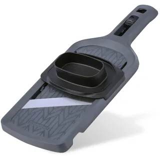 Fackelmann Gemüsehobel – Aus Edelstahl mit 4 Stufen-Schneider, ergonomischem Schiebregler und Restehalter, für präzises Schneiden – Made in Germany, Anthrazit