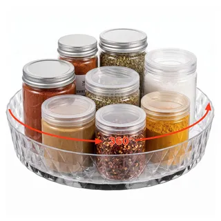 VINATO Drehteller Kühlschrank Organizer 360° Lazy Susan Gewürzregal Drehteller Organizer Küche Drehbares Organizer für Schrank Waschbecken Schminktisch, Transparent, 20cm