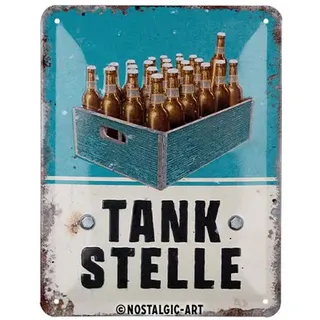 Nostalgic-Art Retro Blechschild, 15 x 20 cm, Tankstelle Bier – Geschenk-Idee als Bar-Zubehör, aus Metall, Vintage Design mit Spruch, Blechschilder Sprüche, Bier-Deko