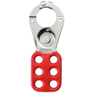 ABUS Sicherheitsschloss Verriegelungshaspe - Stahl, 2,5 mm Klauenmaß, Rot | Stahl-Schließbügel für Gebäude- & Arbeitssicherheit, Wartungssicherung, Öffnungsweite 25,4 mm bis 38,1 mm