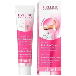 Eveline Cosmetics Just Epil Ultra-Delicate 3-in-1 Haarentfernungscreme mit Aloe und Seidenproteinen - Effektiv für empfindliche Bereiche, 125 ML
