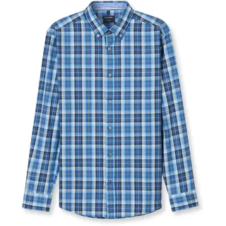 Langarmhemd OLYMP, Herren, Gr. 3XL, N-Gr, blau, Web, Obermaterial: 100% Baumwolle, kariert, regular fit, 1-Knopf-Manschette, Hemden Langarmhemd, Freizeithemd, regular fit, Button-down-Kragen