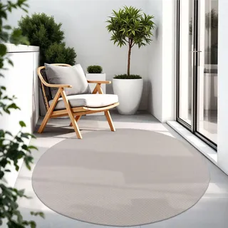 TT Home Teppich Für Outdoor Wetterfest Küchenteppich Balkon Terrasse Unifarbenes Design Modern Größe 80 cm Rund - Beige