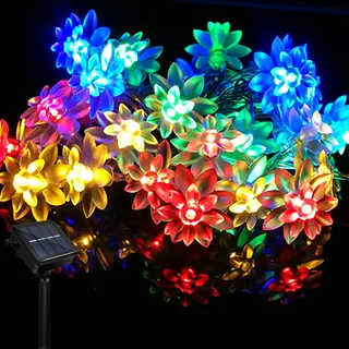 Micacorn Solar LED Lichterkette Garten, Wasserdichte Lotus Lichterkette 7 Meter 8 Modi 50 LED Lotus Solar Lichterkette für Außen Hochzeits Terrassen Party Weihnachten Dekoration