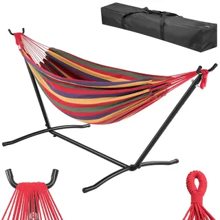 BAKAJI Brasilianische Garten-Hängematte mit Ständer aus Stahl mit platzsparender Tragetasche, bequemer mehrfarbiger Rahmen und robuster Struktur, Tragkraft 200 kg, ideal für den Innen- und
