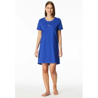 Nachthemd SCHIESSER "Casual Essentials", Damen, Gr. 38, N-Gr, 819, blau, Single Jersey, Obermaterial: 100% Baumwolle, bequem kurz, Rundhals, Kleider Nachthemd, mit Statement-Print, Baumwolle, kurzärmelig, Rundhalsausschnitt