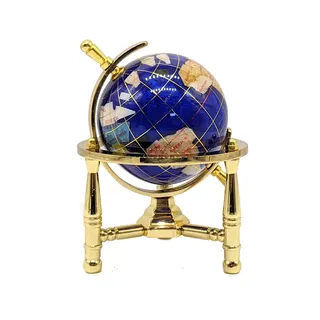 Einzigartige Art 6 Hoch Bahama Blau Swirl Pearl Ocean Mini Tisch Top Edelstein World Globe mit Gold Stativ
