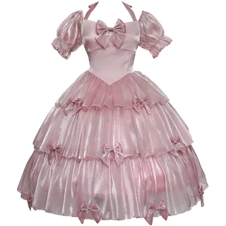Mingyuezai Elegantes Partykleid für Damen, einfarbig, Puffärmel, ärmellos, Neckholder-Kleid, Pink, Groß