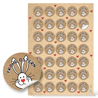 Logbuch-Verlag Frohe Ostern 35 runde Aufkleber Osterhase Frohe Ostern Deko Herz rot beige natur 3,2 cm Sticker