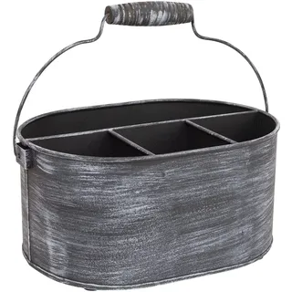 GoCraft Verzinkter Besteckkorb – Rustikaler Metall-Utensilienhalter mit Griff – Küchen-Organizer mit 4 Fächern für Besteck, Servietten, Grillwerkzeuge – Bauernhaus-Tischdekoration und Aufbewahrung