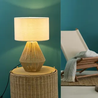 Lightbox Tischlampe im Nature Style | dekorative Tischleuchte mit Stoff Schirm & Schalter | 53 cm Höhe | geeignet für E27 Fassung | Textil/Papier/Metall in Hellbraun/Beige