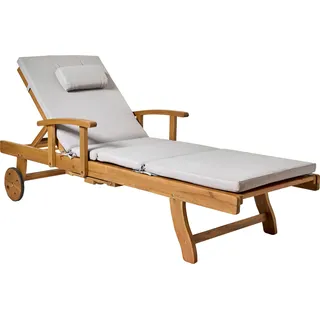BELIANI Gartenliege Hellbraun u. Hellgrau Akazienholz Verstellbar Rollbar Sonnenliege mit Tisch und Auflage Terrasse Garten Balkon Modernes Design - Braun, Grau