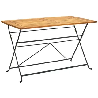 vidaXL Gartentisch mit Sonnenschirmloch, klappbar, 120/70/74 cm, aus Massivholz Akazie und Stahl , Braun , Holz , rechteckig , 70x74x120 cm , Gartenmöbel, Gartentische, Klapptische