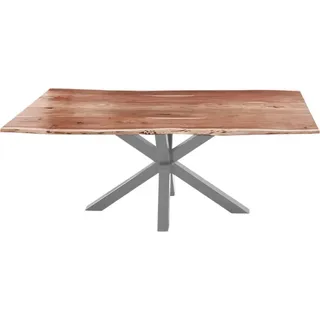 SAM® Esstisch Baumkante massiv Akazie natur 200 cm Spider-Gestell Silber QUINCY - Beige