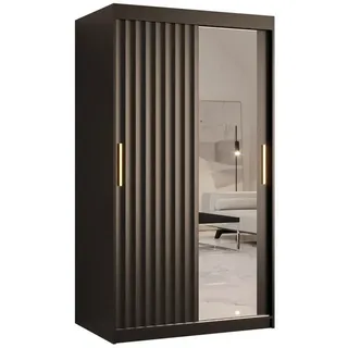 abiks möbel Schwebetürenschrank, Schwarz, Kunststoff, Nachbildung, 5 Fächer, 100x200x62 cm, Schlafzimmer, Kleiderschränke, Schwebetürenschränke