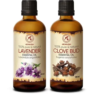 Ätherische Öle Set 2x100ml - Ätherisches Lavendelöl und Nelkenöl - Aromatherapie GeschenkSet für Diffuser - Öle für Diffusers und Seifenherstellung - Öle für Kerzen und Romantik - Duftlampe
