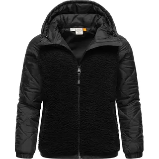 Ragwear Sweatjacke »Outdoorjacke Leeloo«, Damen Übergangsjacke aus Teddy-Kunstfell mit gesteppten Ärmeln, schwarz