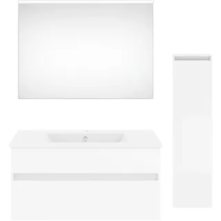 Puris Badezimmer , Weiß Hochglanz , Holzwerkstoff , 2 Schubladen , 122 cm , Goldenes M, Made in Germany , hängend , Badezimmer, Badmöbelsets & Badmöbelserien, Badmöbel-Sets