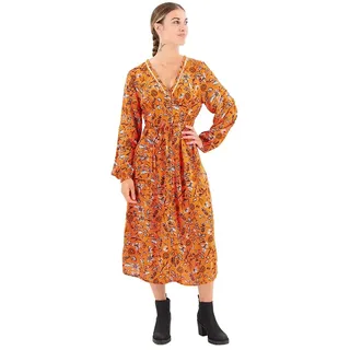 Superdry Printed V Tea Langarm-midikleid - Winterbloom Orange - 2XS