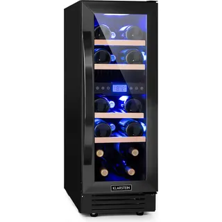 Klarstein Weinkühlschrank 2 Zonen, 53L Getränkekühlschrank, Kleiner Einbau-Weinschrank Schmal, Wein-Kühlschrank mit Glastür, Indoor/Outdoor Flaschenkühlschrank, Wine Fridge für 17 Flaschen - Schwarz