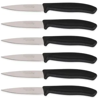 Quttin Messer mit 6 Messern für den täglichen Gebrauch, 6 Schälmesser, schwarzer Griff, robust und langlebig, geeignet für Fleisch, Schäler, Küche, Tisch, 6-teiliges Set