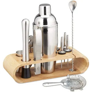 Relaxdays Cocktail Set 11-teiliges Profi Bar Set Edelstahl silber/natur 25,5 x 27,5 x 10,5 cm