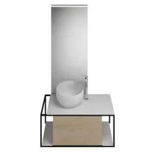 burgbad Junit Set Mineralguss-Waschtisch inklusive Waschtischunterschrank, Version links, inklusive Leuchtspiegel SFLG090, Breite: 900mm, SFLG090LF3150G0175, Farbe: Eiche Dekor Cashmere / Eiche Dekor