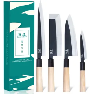 SHANGDAO Japanisches Küchenchef-Set mit 4 Messern, Sushi-Messerset, Nakiri-Yanagiba-Deba-Utility-Küchenmesser, Fischschneiden-Filetiermesser-Sets, deutscher Stahl