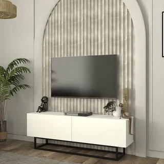 TV-Lowboard 'Nolven' mit 2 Klapptüren kurzes Gestell 135 x 32 x 47 cm Weiß - Weiß