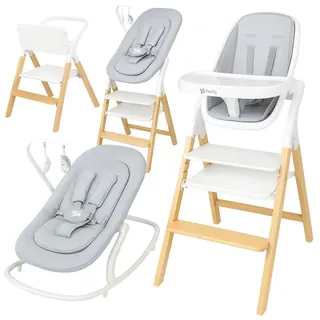 Twinly - Baby Hochstuhl Set 5in1: multifunktional Alaia, Lernturm, Kinderstuhl - ab Geburt 0m+ - Faltbar und ergonomisch aus Buchenholz – Abnehmbare Tischplatte und Sicherheitsgurt