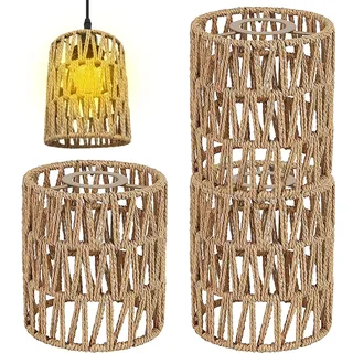3 Stück Lampenschirm Rattan Boho, Ersatz Lampenschirme aus Korbgeflecht (H 15cm) für Hängelampe, Stehlampe, Tischlampe, Pendelleuchte und Deckenleuchte, Boho Lampenschirm Zubehör