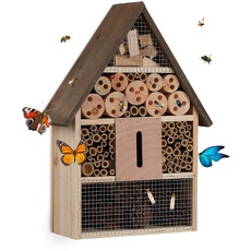 Relaxdays Insektenhotel, Nisthilfe Wildbienen & Schmetterlinge, Garten, Balkon, Bienenhotel HxBxT 37 x 26 x 11 cm, Natur