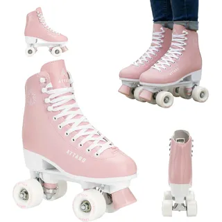 attabo Damen Rollschuhe Serena Größe 40 EU Größenverstellbar ABEC-3 Aluminium Skate Leder Obermaterial Zehenschutz Sicheres Bremsen Präzisionspassung 82A Räder