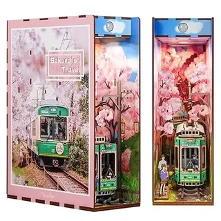 Tonecheer DIY Book Nook Kit Modellbausatz 3D-Holzpuzzle für Erwachsene zum Baue Miniatur Haus Kit Puppenhäuser Bastelset mit Licht Japan Geschenkideen für (Sakuras Reise)