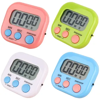 4er-Set Digitaler Küchentimer, Magnetischer Kurzzeitwecker mit LCD Display, Große Zahlen für Kochen & Backen, Eieruhr mit Standfuß (Weiß, Blau, Rosa, Grün)