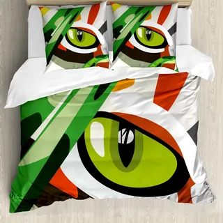 ABAKUHAUS Auge Bettbezug, Wild Tiger Feline Cat Vivid, Milbensicher Allergiker geeignet mit Kissenbezügen, 200 cm x 200 cm - 80 x 80 cm, Mehrfarbig