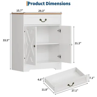 Landhaus Kaffeebar Schrank - Sideboard mit 2 Türen und Schublade - Verstellbarer Einlegeboden - Tragkraft 68 kg - Einfache Montage - Weiß