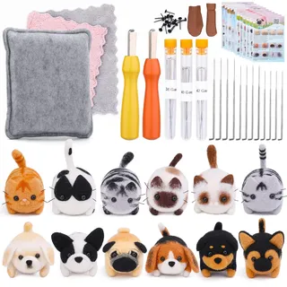 Doxiru 12-teiliges Nadelfilz-Set, Tiermotive gestalten, Nadelfilz-Set mit Anleitung, Nadelfilz-Starterset mit Grundausstattung für DIY-Projekte, Heimdeko und Geburtstage